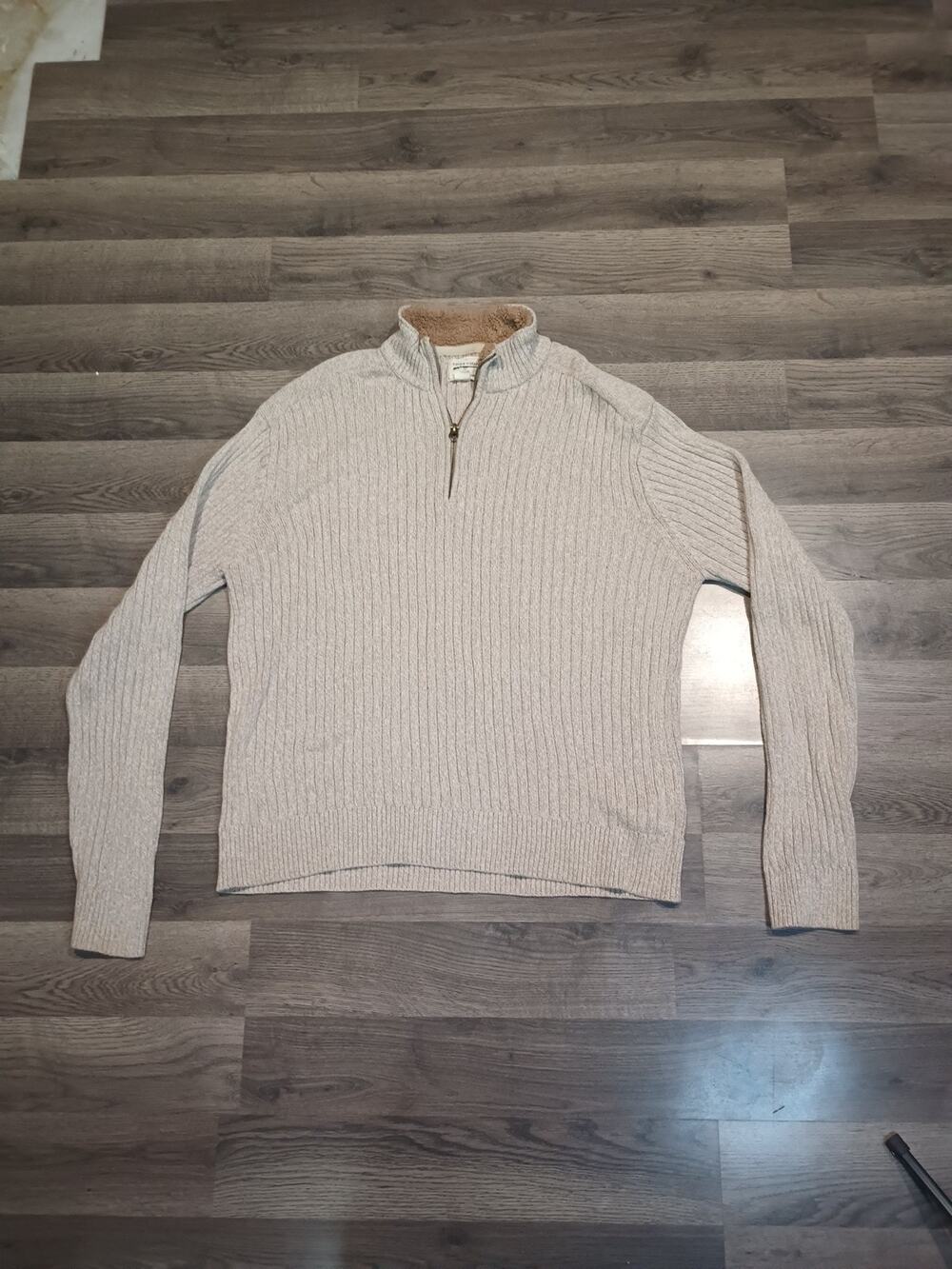 FIELD & STREAM Sweater Men XXL Ribbed Sherpa Collar 1/4 Zip Pullover Beige